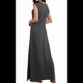 thumbnail image 3 of Vestido Maxi de Verano para Mujer, Informal, Holgado, con Abertura, Sin Arrugas, con Cuello Redondo y Bolsillos, Gris Oscuro, Talla XXL, 3 of 9