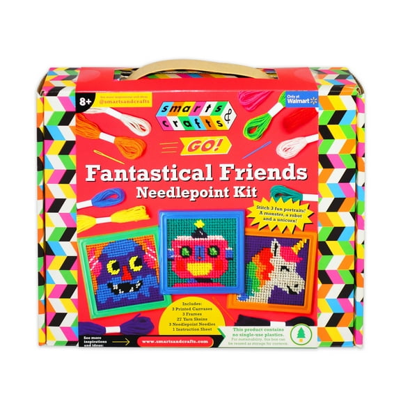 Smarts & Crafts Go: Needlepoint Kit, 40 Pieces, Multi-Color, for Kids Ages 8 