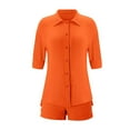 thumbnail image 4 of Fmbrln Womens Summer 2 Piece Sets Casual Turndown Collar Button Short Sleeve Shirts and Drawstring Elastic High Waist Shorts Sets Lounge Outfits Orange M, 4 of 5