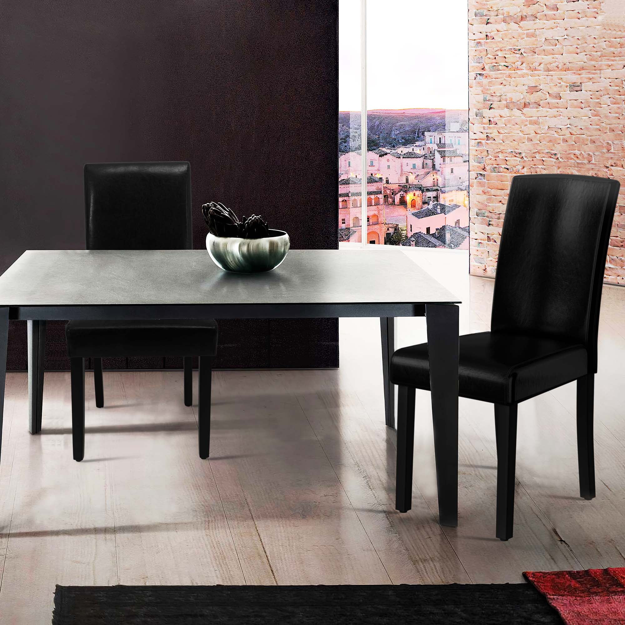 Set of 2 PU Dining Chairs Small Dining Chair with Wood Legs for Office Home,Black