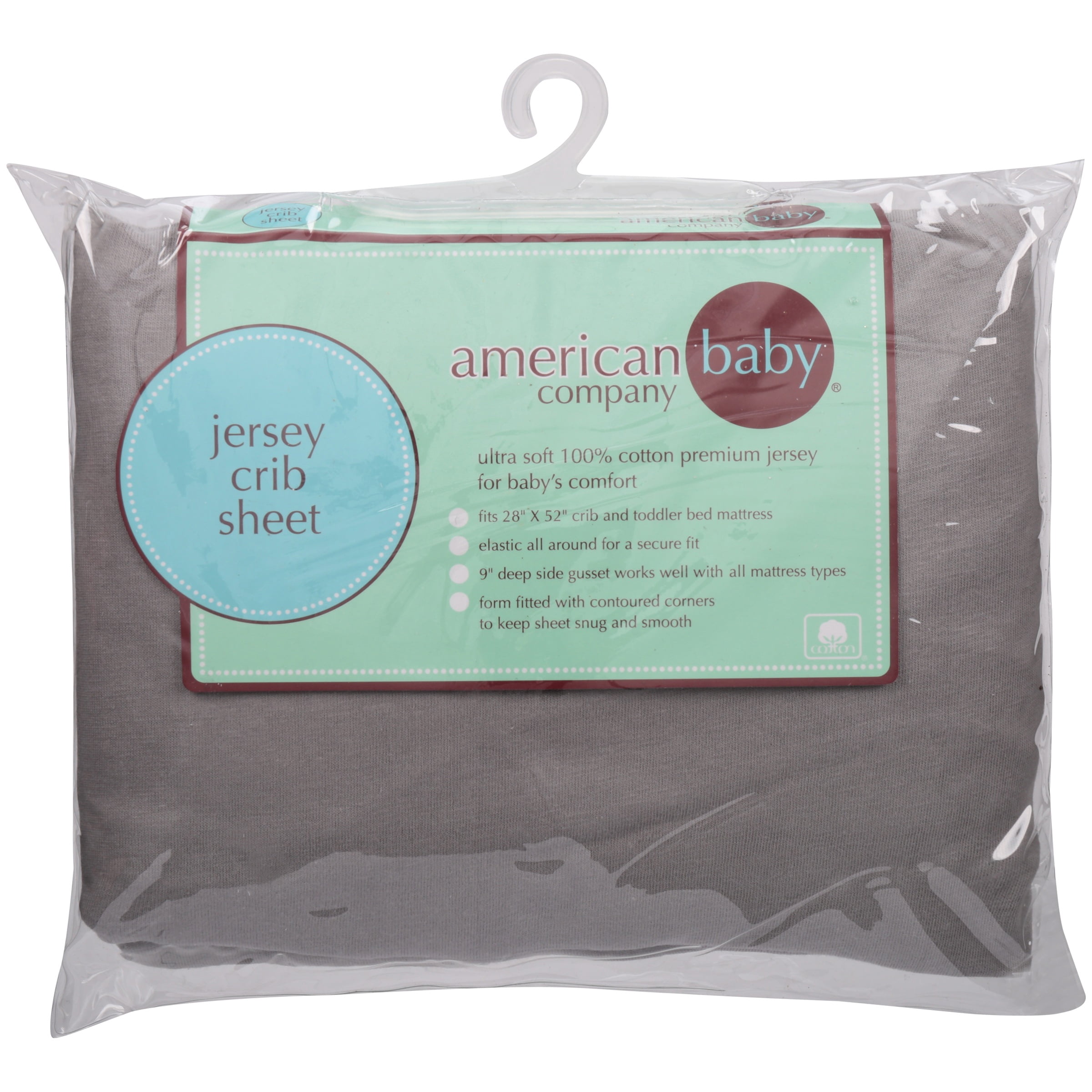 American Baby Company Supreme Fitted Crib Sheet 28" x 52", Enhanced Thickness for Soft, Breathable Neutral 100% Cotton Jersey Comfort, Gray, for Boys and Girls