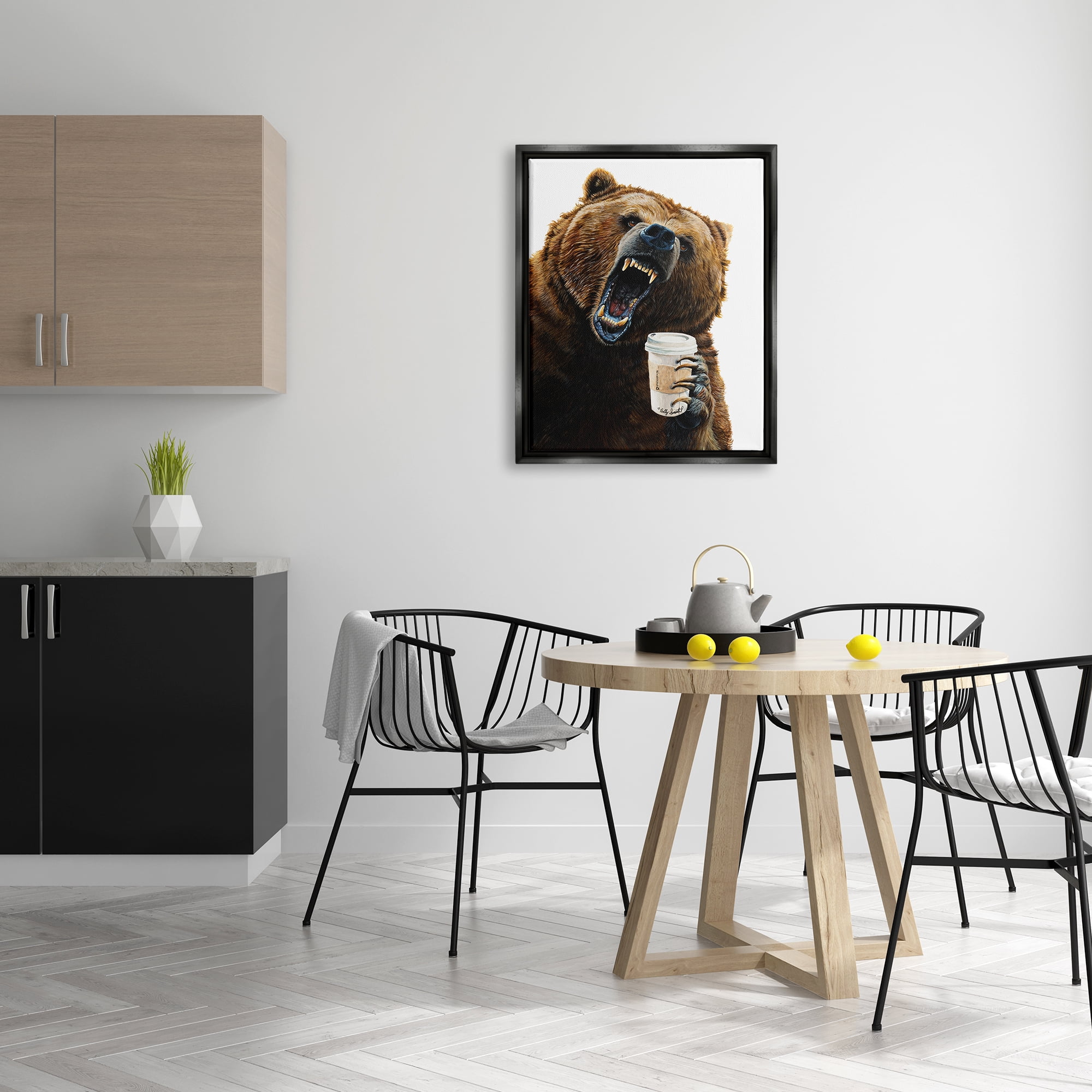 Stupell Industries Roaring Bear with Coffee Animals & Insects Painting Black Floater Framed Art Print Wall Art, 25 x 31