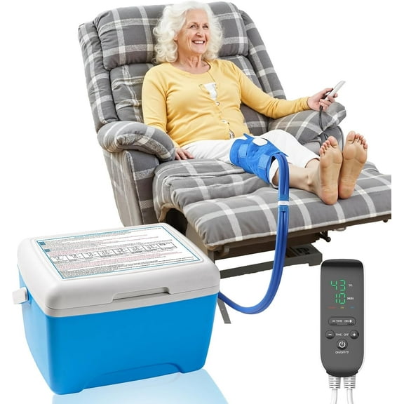 Cold Therapy Machine for Knee After Surgery - Ice Machine System with Timer & Temp Control, 12-Hour Ice Retention with 9Qt Fridge-Grade Cooler, Portable Quiet Pump for Home & Bedrest
