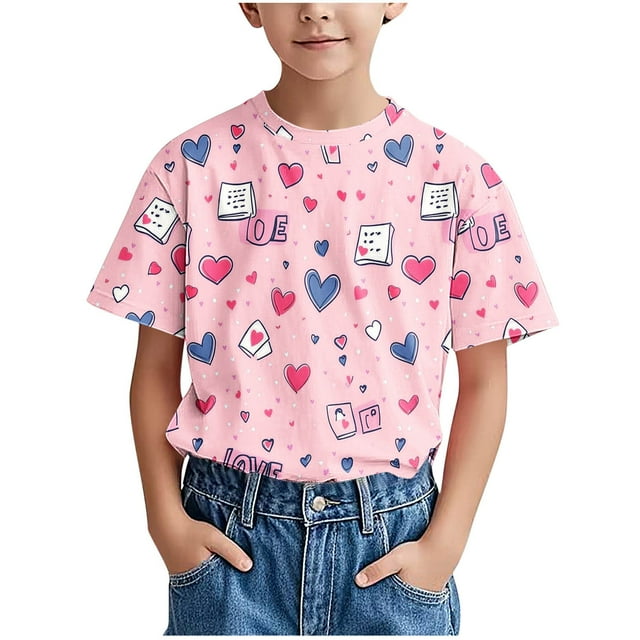 HVOBBTY T-Shirt Classique à Manches Courtes Décontracté pour Fille, Chemise Tendance pour Enfant T-Shirt Imprimé Col Rond Confortable Ample T-Shirt Blouse à Manches Courtes Hauts Décontractés Rose Vif, 18 Mois