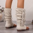 thumbnail image 5 of Womens Fringe Lace up Knee High Boots Flat Gladiator Caged Low Heeled Tassel Sandals Party Prom Flip Flops White Size 7, 5 of 7