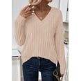 thumbnail image 3 of Remera PRETTYGARDEN de Manga Larga con Cuello en V y Tejido Acanalado Beige Talla L, 3 of 5