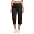 thumbnail image 2 of OIOLOYJM Capri Pants for Women with 6 Pockets Lightweight Quick Dry Gym Workout Hiking Summer Cargo Capris Drawstring Elastic Casual Travel 3/4 Pants Black S, 2 of 6