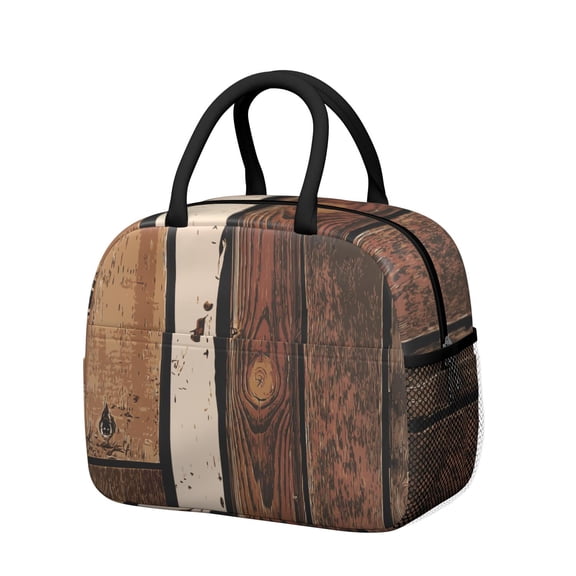 Insulated Lunch Bag for Women, Floral Print Oxford Fabric Lunch Box, Leakproof Thermal Cooler Tote for Work, School & Picnic, Vintage Wood Print