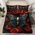 thumbnail image 2 of Moth Bed Sheets Set Gothic Skull Floral Full Sheet Set,Extoic Boho Decor Sheets Red Rose For Gilrs Women Lover Flat Fitted Sheet, 2 of 7