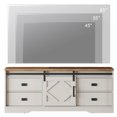 thumbnail image 5 of Wampat TV Stand Wood 65 inch TV Cream White with Barn Door & Rub Through Distressing, 5 of 6
