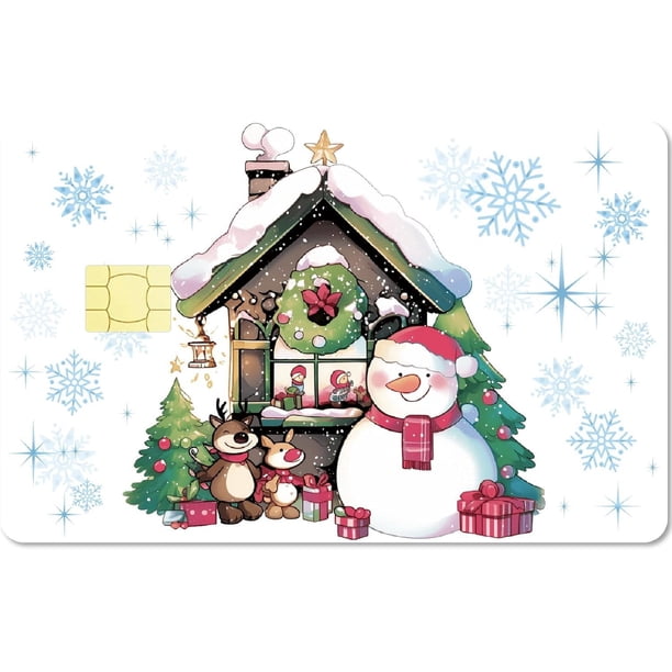4 pegatinas navideñas para tarjetas de crédito, diseño de muñeco de nieve, para decoración de tarjetas de débito, resistentes al agua, extraíbles, sin burbujas, mate, resistente a los arañazos, para