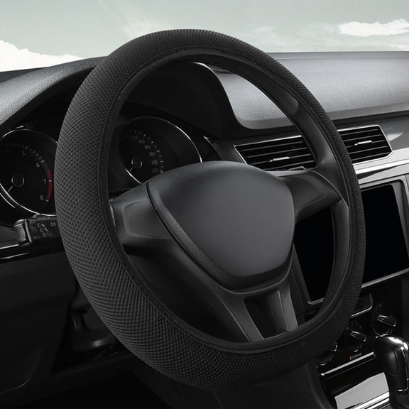 Elastic Stretch Microfiber Mesh Steering Wheel Cover, Breathable No-Slip Warm in Winter Cool in Summer, Universal 15 Inch Odorless Wheel Wrap