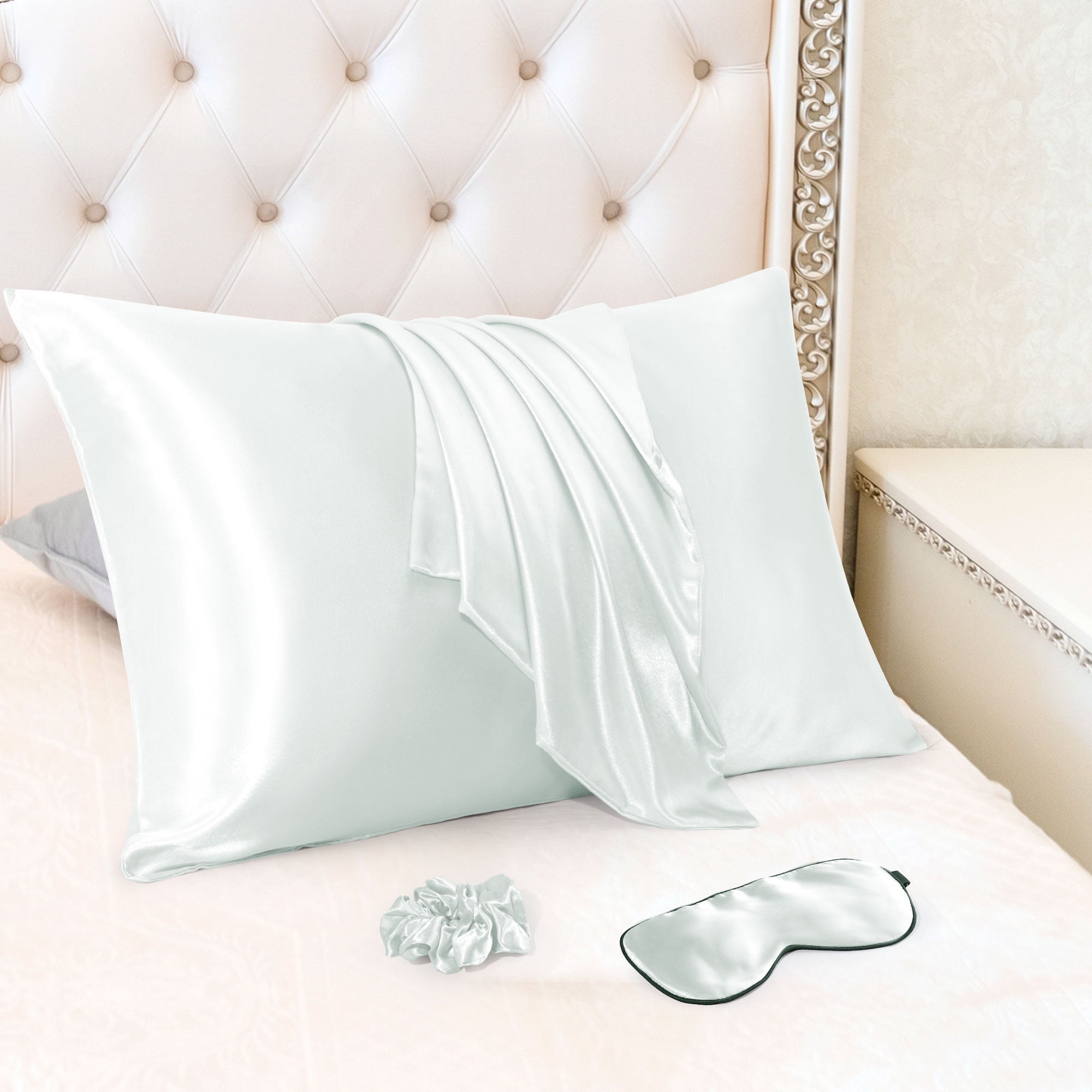 Unique Bargains Durable Soft Zippered Closure Set of 2 Satin Pillowcase Light Gray Queen(20"x30")