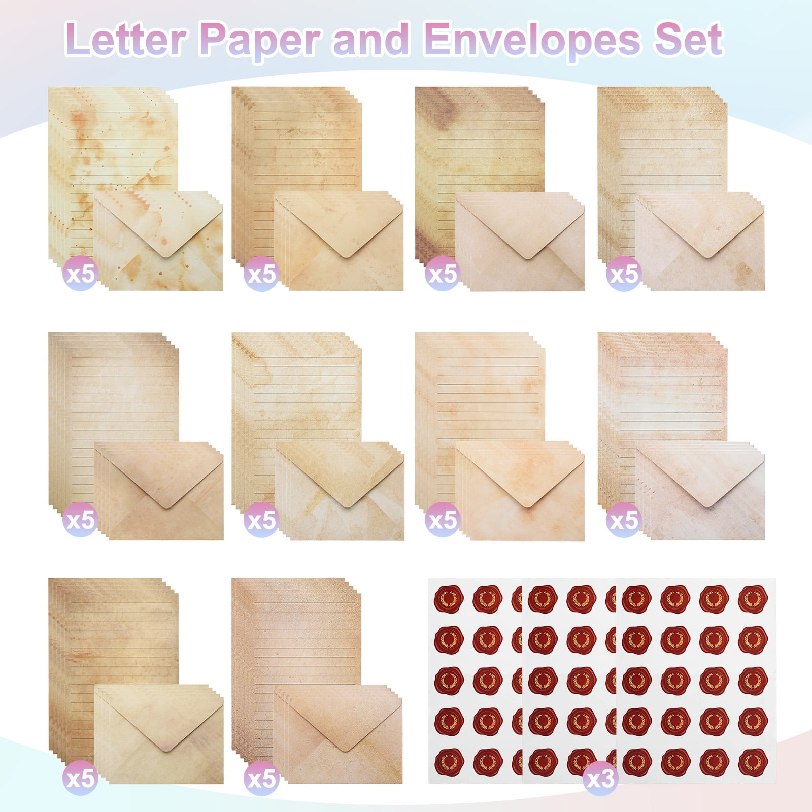 Stationery Paper and Envelopes Set, Writing Paper with Envelopes Sticker, Stationery Set for Invitation Vintage