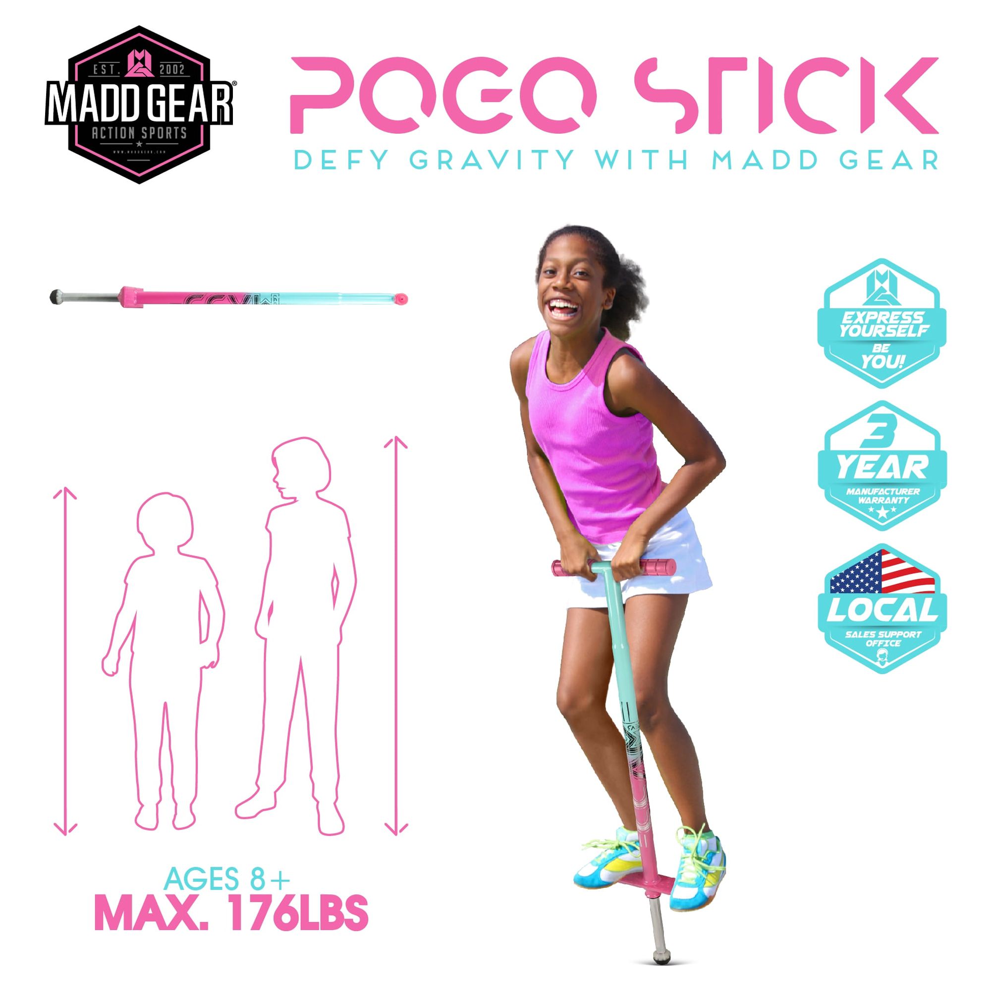 Madd Gear Pogo Stick Pink/Black- For Kids 5 and Up - Unisex