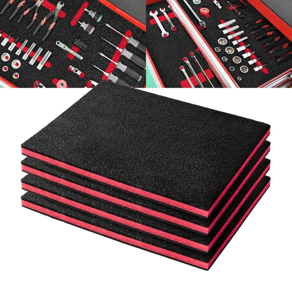 Precision Defined Tool Box Foam - Protective Inserts for Cases, Polyethylene Tool Foam for Cases, Cushion Insert for Toolboxes - 16" Black/Red (4 pack)