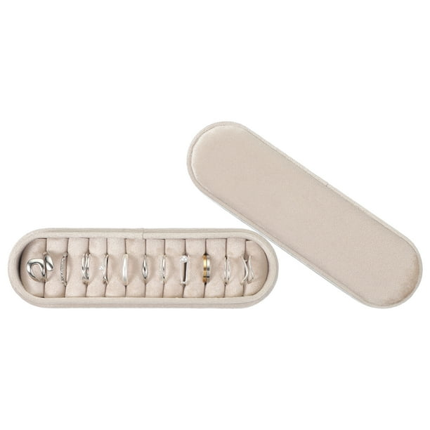 Caja de anillos de terciopelo Uxcell, estuche de joyería de viaje organizador de anillos con 11 compartimentos para propuesta de regalo de Navidad para mujeres, blanca