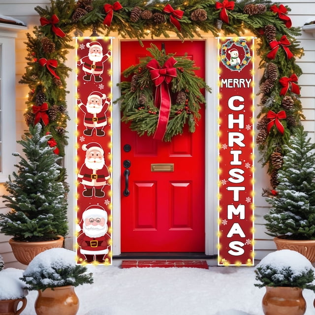 Cortina de puerta con pareado navideño | Decoración personalizada para fiestas navideñas | Bandera para puerta con luces | Tela de poliéster para decoración del hogar y festivales