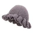 thumbnail image 2 of Delayuji Womens Bucket Hat Handmade Crochet Ruffled Knit Hat Fashiona Colorful Wide Brim Hat Sun Hat Hiking Take Photos Grey One Size, 2 of 4