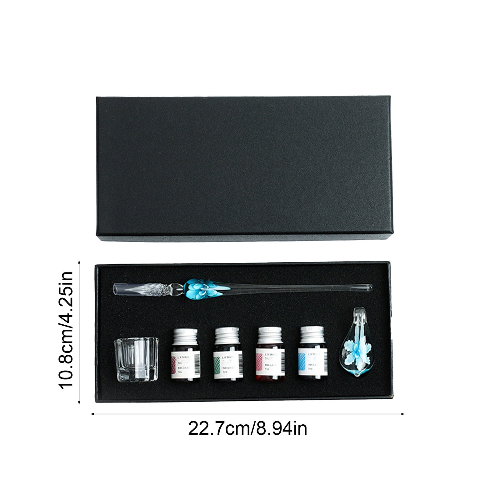 Xheghe Crystal Glass Pen Set with Ink Bottles, Brush Washing Cup & Pen Rack - Ideal Gift for Writers and Professionals