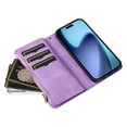 thumbnail image 5 of Heavy Duty Protection Wallet Case Designed for iPhone Air, PU Leather Cards Holder Wrist Strap Zipper Pocket Kickstand Shockproof Rugged Phone Case for iPhone Air, Purple, 5 of 9