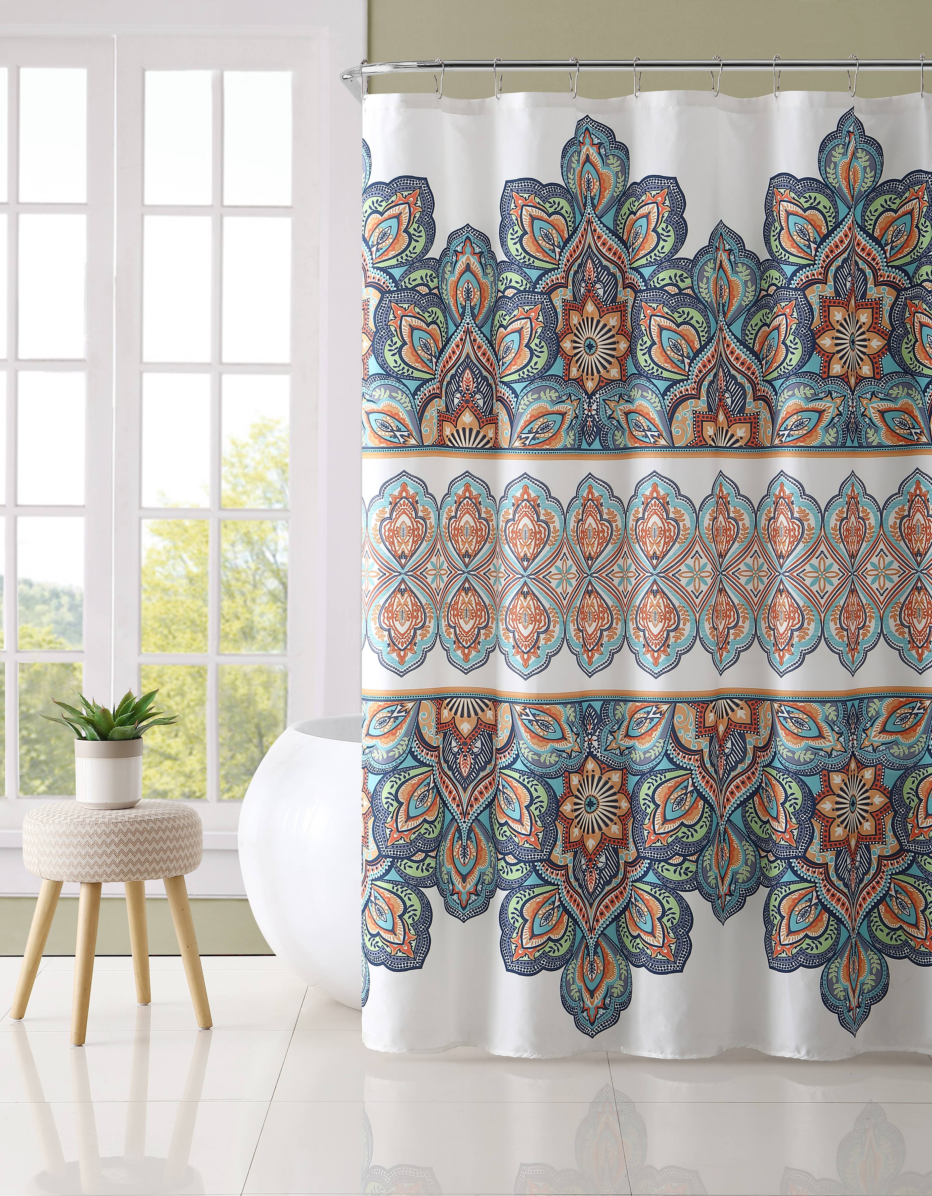 Moroccan Inspired Medallion Fabric Shower Curtain & Hooks Set Walmart