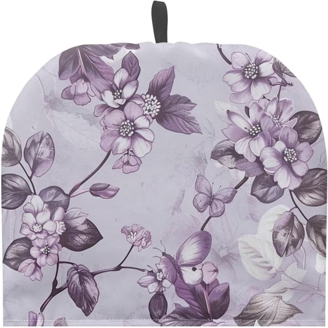 Yuosegray Purple Flower Tea Pot Cozies Double-Sided Drawstring Teapot Dust Cover Insulation Warmth Breakfast Pot Holder Washable Reusable Table Decoration
