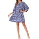 thumbnail image 1 of Vestido Casual Mini Flare de Manga 3/4 con V Floral para Mujeres S Azul, 1 of 6