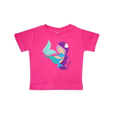 

Inktastic Mermaid And Dolphin Mermaid With Purple Hair Gift Baby Girl T-Shirt