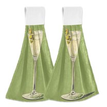 Yayeee Kitchen Hanging Hand Towels Set of 2 with Loop Bathroom Absorbent Tie Towel, Martini with Olive