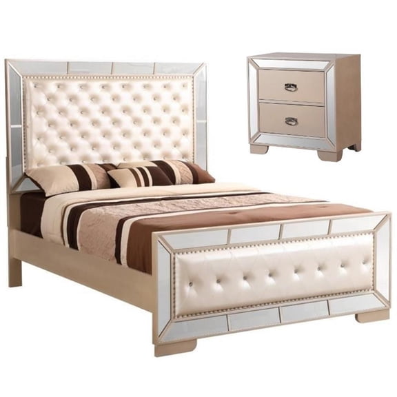 Home Square 2-Piece Set with King Panel Bed and 2-Drawer Nightstand in Pearl