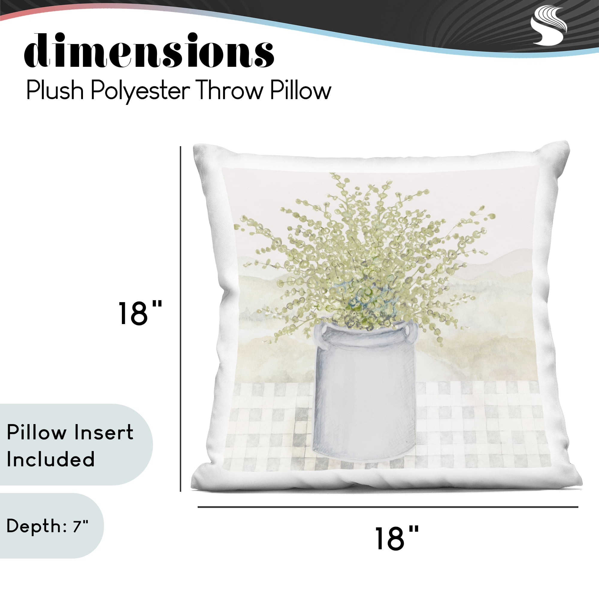 Stupell Industries Garden Plant with Subtle Checkered Decorative Printed Throw Pillow, design by Janice Gaynor