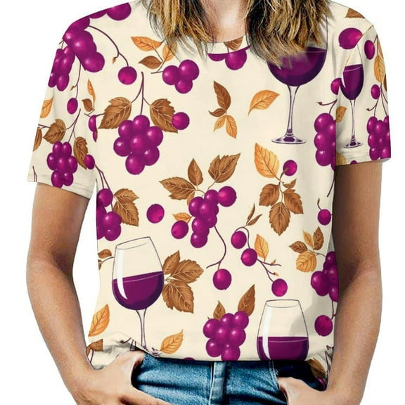 Wine Glass Women T-Shirt Classic O Neck T-Shirts Short-Sleeve Trendy Animal Print Design Tshirt Casual Clothing
