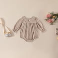thumbnail image 2 of mgoYE Newborn Baby Girl Bubble Romper Long Sleeve Linen Bodysuit Infant Plaid Fall Winter Outfit(Khaki,0-3 Months), 2 of 4