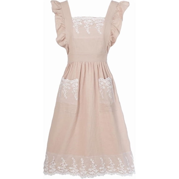 Vintage Aprons for Women with Pockets Cute Lace Ruffle Adjustable Apron for Cooking Kitchen Baking Gardening