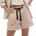 thumbnail image 2 of YTCAMLO Cotton Womens Jean Shorts Summer Y2K Trendy Drawstring High Waisted Denim Shorts with Pockets Pull On Wide Leg Shorts, 2 of 6