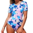 thumbnail image 2 of uublik Swimsuit Women Athletic Pink Athletic Training Swimsuit Short Sleeve Rashguard, 2 of 5