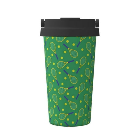 

KLL Tennis Rockets And Balls Pattern Stainless Steel Vacuum Insulated Tumbler - Carry Insulated Coffee Mug - Reusable Insulated Cold Brew Iced Coffee Cup Thermos