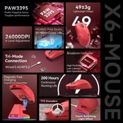 ATTACK SHARK X6 Three Modes Gaming Mouse With Charging Dock 49g SUPERLIGHT, Magnetic Charging Dock, PixArt PAW3395 Gaming Sensor, BT/2.4G Wireless/Wired Gaming Mouse, 26000 DPI
