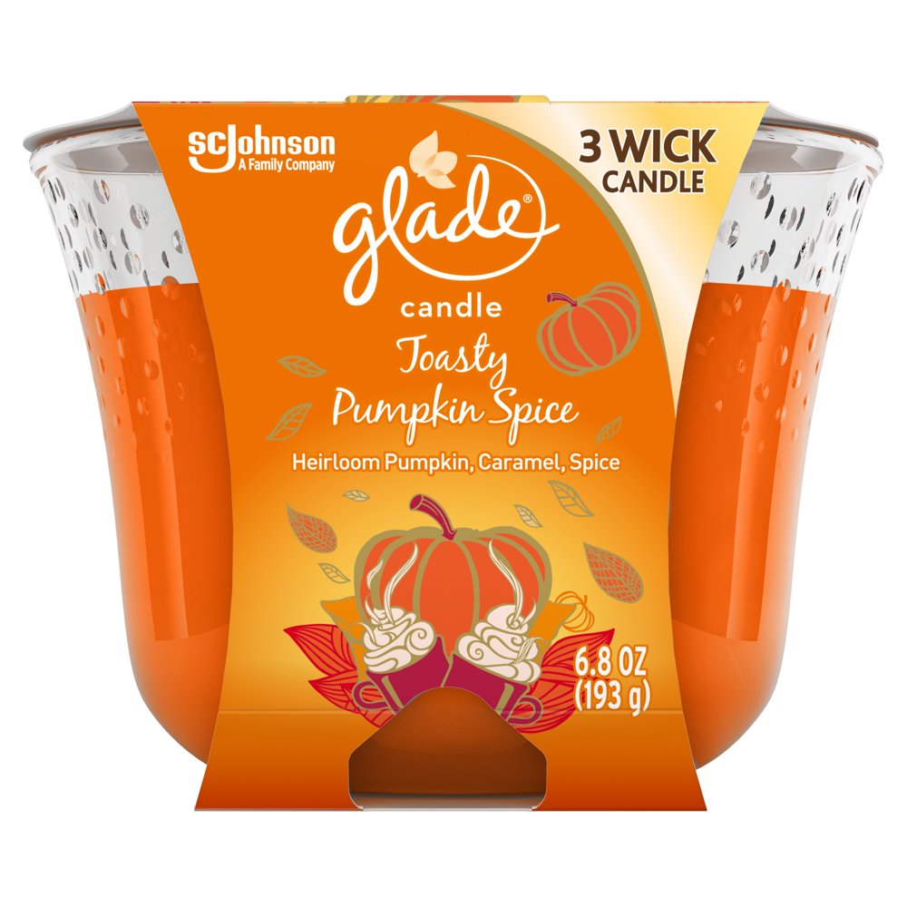 Glade 3Wick Candle Air Freshener, Toasty Pumpkin Spice, 6.8 oz