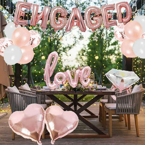 Personalised Rose Gold Engagement Banner - Design 4 With Tied Balloons (Any Names)