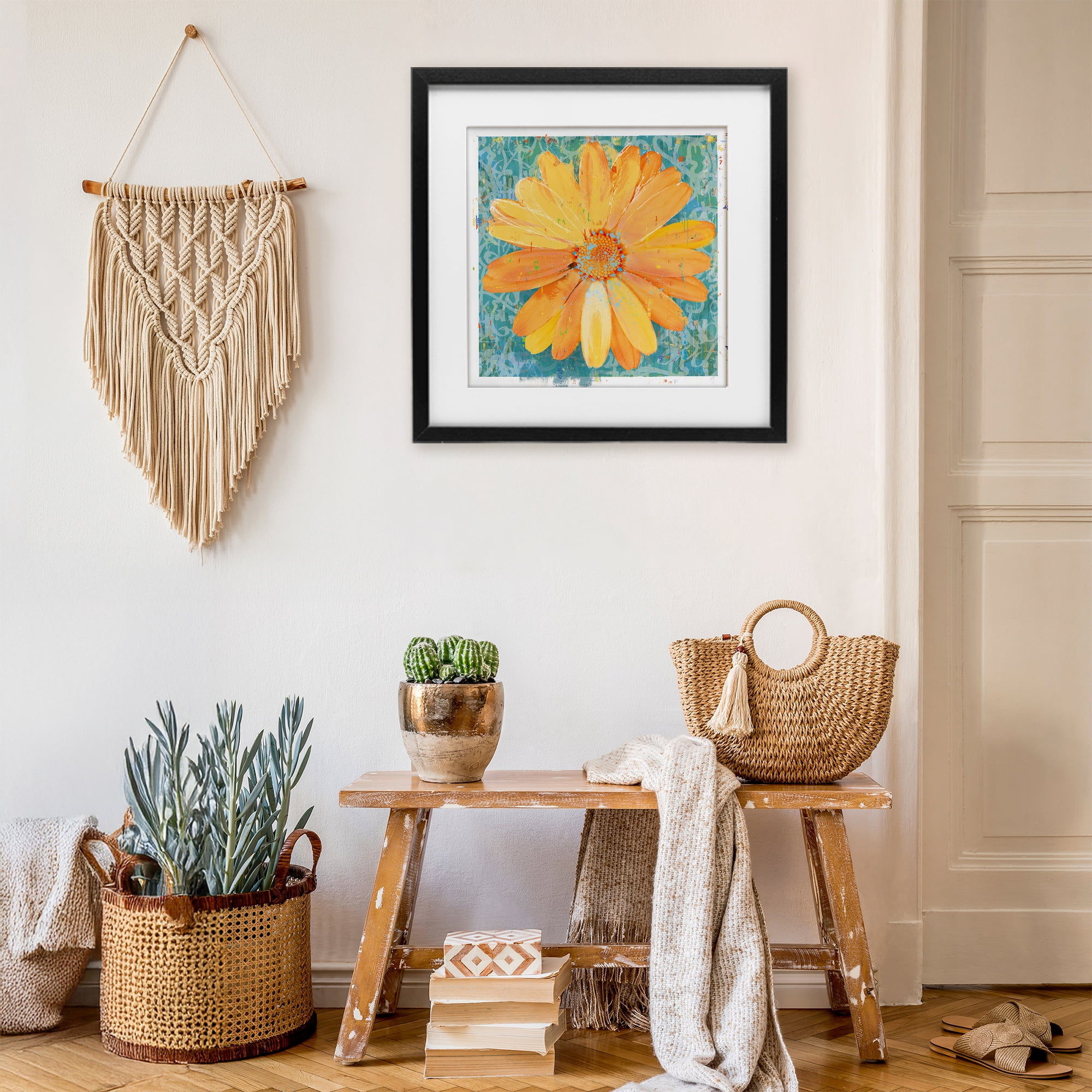 Stupell Industries Urban Daisy over Graffiti Black Framed Print Under Glass, design by Porter Hastings