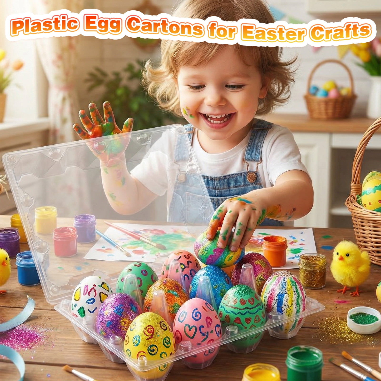 50 Pack Plastic Egg Cartons, Clear Empty Chicken Egg Carton, Reusable & Cheap Egg Containers Bulk for Family, Farm, Markets Display