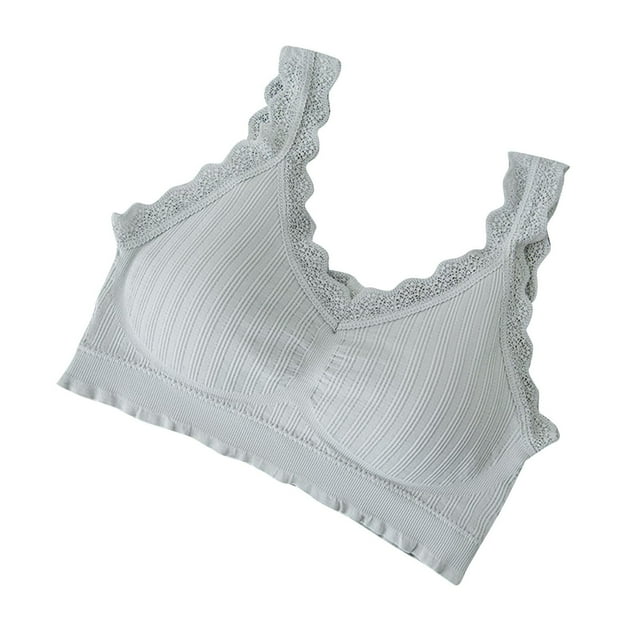 Xfvqtps Wireless Bras for Women No Underwire Rib Lace Removable Padded Bras for Everyday Gray