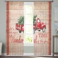 thumbnail image 2 of ERUNPONLY Christmas Sheer Curtains 63 Inch Length 2 Panels Set, Xmas Truck Tree Snowflake Red Striped Vintage Voile Window Treatment Curtains Sheers Drapes for Bedroom/Living Room/Kitchen 52x"63"x2, 2 of 7