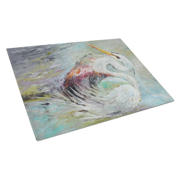Caroline's Treasures White Egret Glass Cutting Board Large