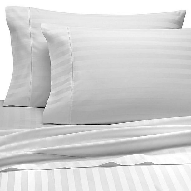 Wamsutta Pima Damask Stripe 500ThreadCount Queen Sheet Set in White
