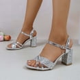 thumbnail image 4 of Women's Fashionable Versatile Plus Size Outerwear Chunky Heel Sandals-Solid Color Sequin Round Toe Buckle Silver 38, 4 of 9