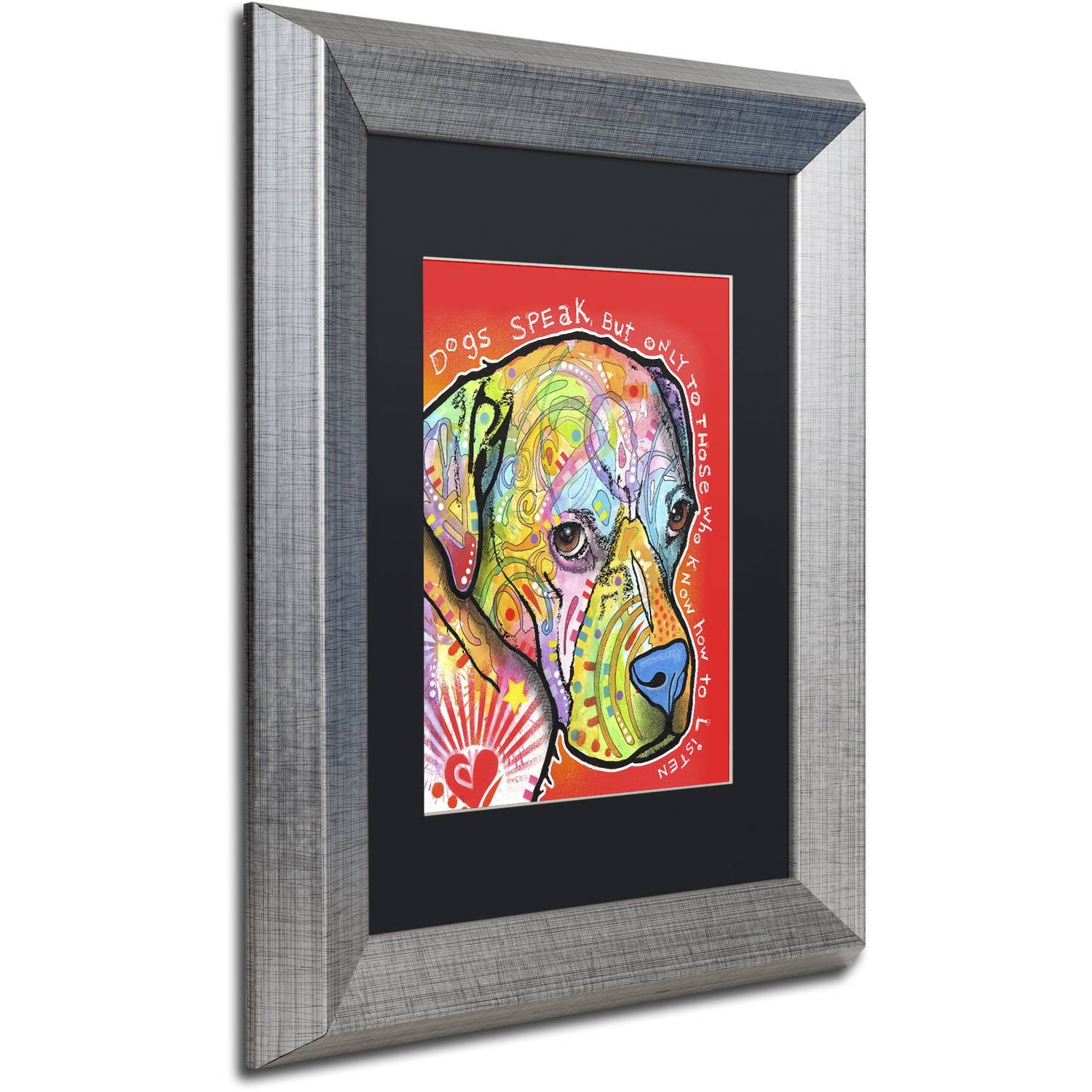 Trademark Fine Art 'Dogs Speak' Canvas Art by Dean Russo, Black Matte, Silver Frame