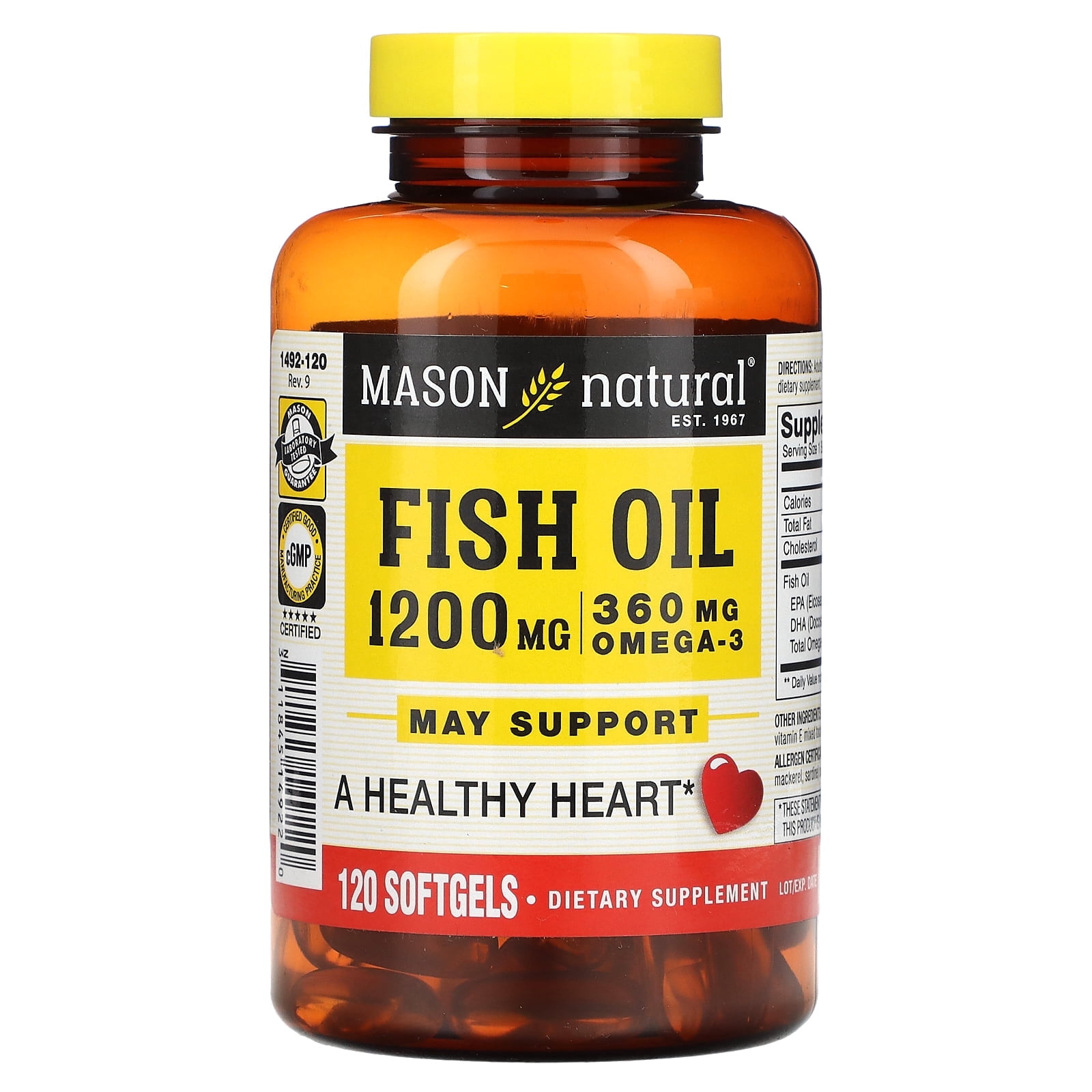 (5 pack) Mason Natural Omega Fatty Acid Supplements, 1,200 mg, 120 Softgels